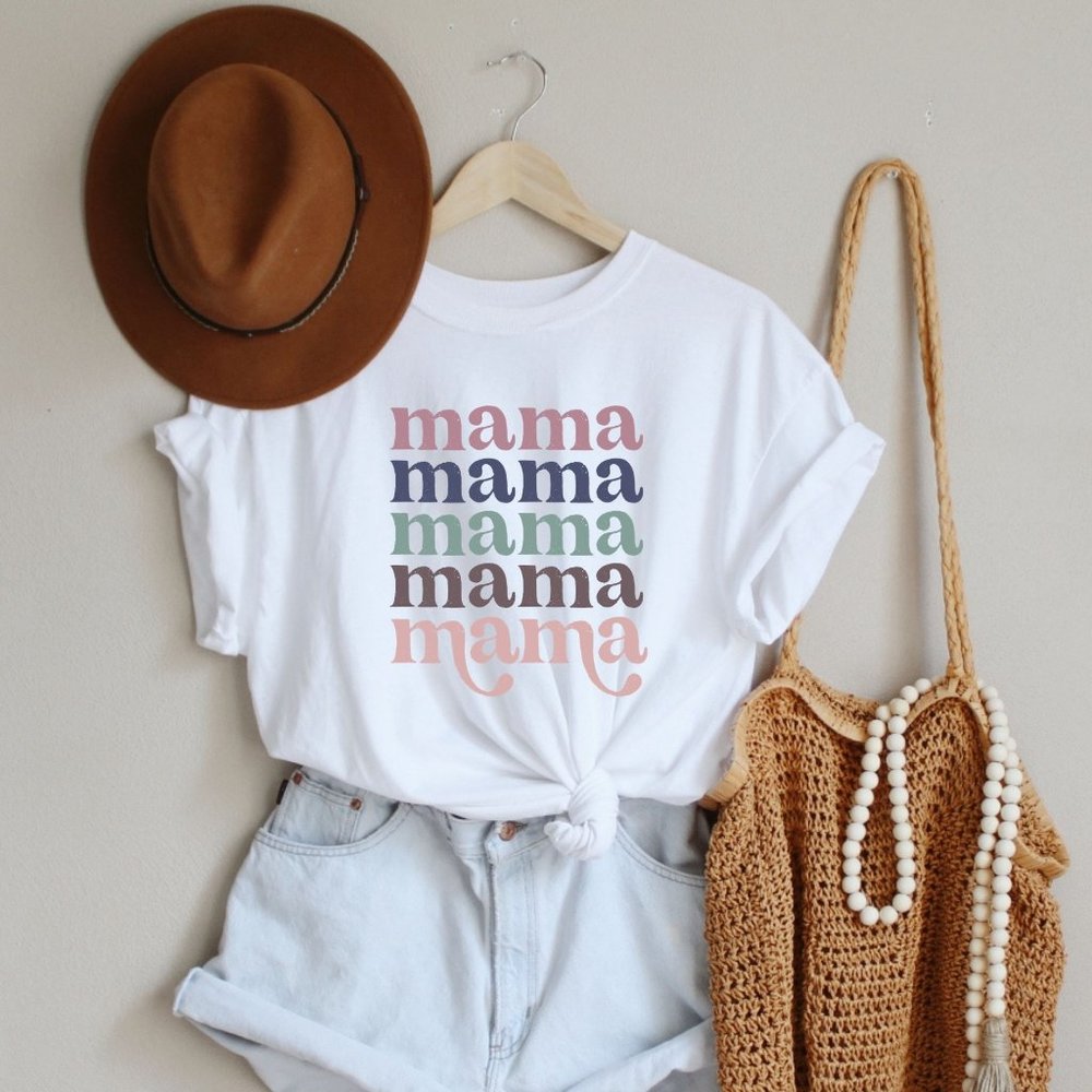 Womens Boho Multi Color Mama Graphic T shirt NEW
